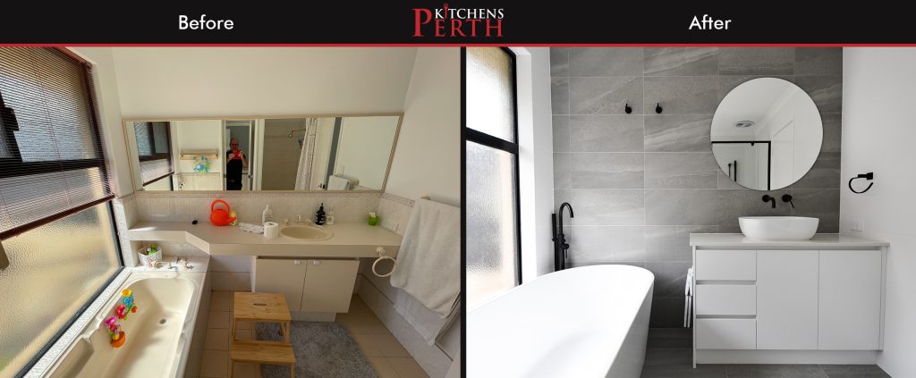 Before and after for modern bathroom renovation by kitchens Perth