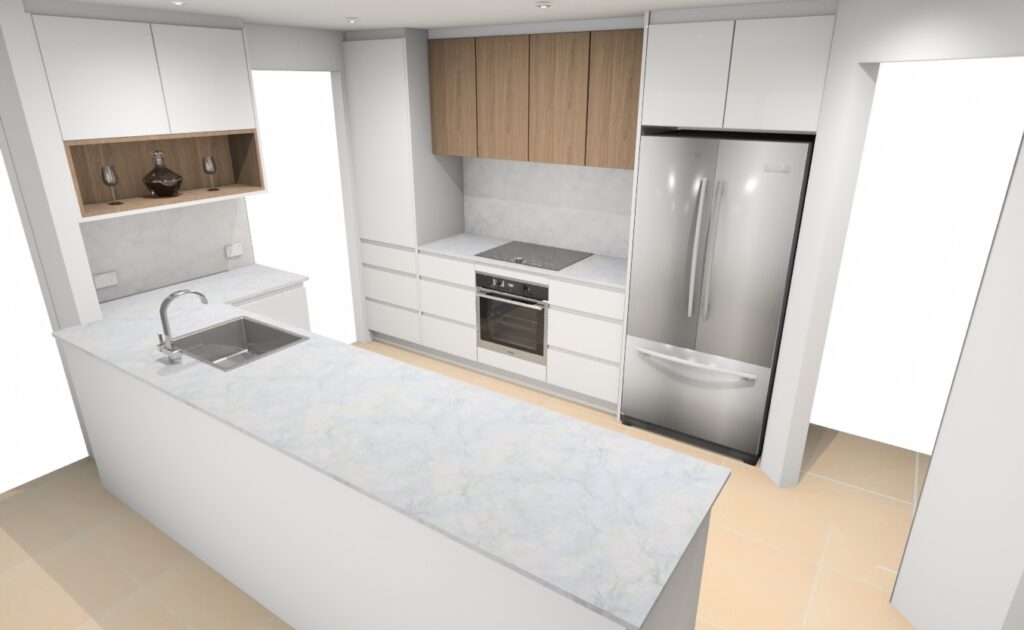 3D rendered kitchen renovation in Como
